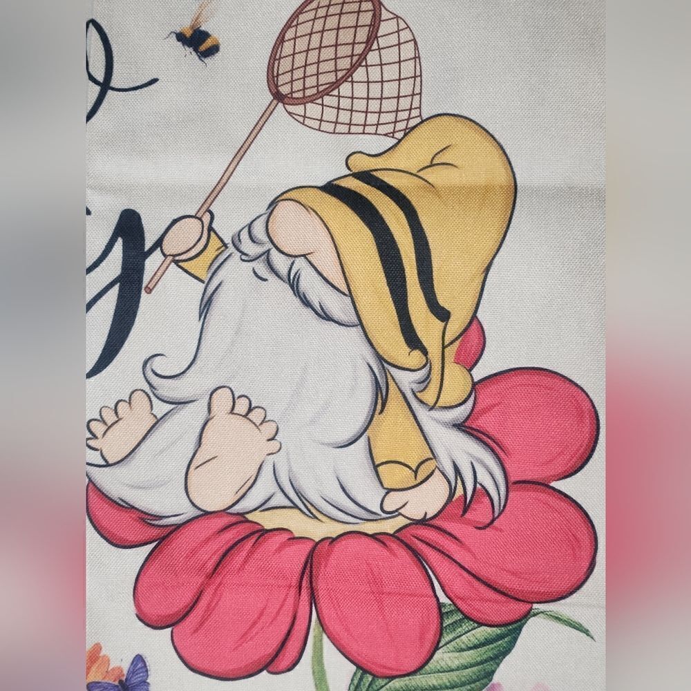 Hello Spring Flag 39.5"×28"Double Sided Trick or Banner Gnomes Flowers Polyester - Picture 3 of 6